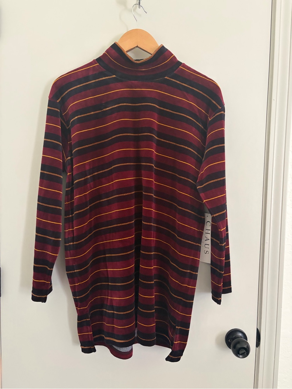Chaus Striped Mini Dress in Burgundy, Black and Yellow
